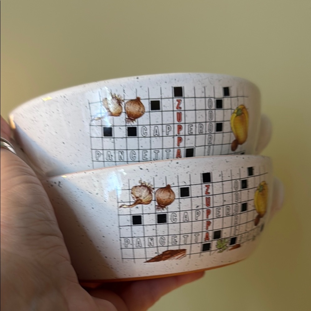 Crossword Puzzle Ceramic Bowl with Handles